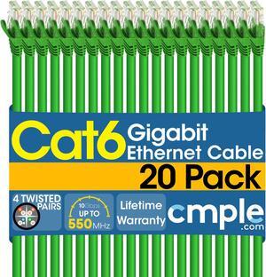 Cmple - [20 PACK] 1.5 Feet Cat6 Ethernet Cable, Network Patch Cord, 550 MHz 10 Gbps Cat6 Internet Wire, Computer LAN Cable with RJ-45 Connectors - Green
