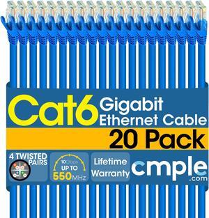 Cmple - [20 PACK] 1.5 Feet Cat6 Ethernet Cable, Network Patch Cord, 550 MHz 10 Gbps Cat6 Internet Wire, Computer LAN Cable with RJ-45 Connectors - Blue