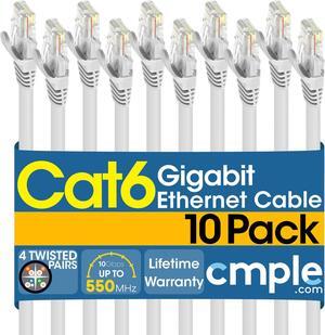Cmple - [10 PACK] 3 Feet Cat6 Ethernet Cable, 10Gbps - 550Mhz Patch Cable,  Internet Network Cord, UTP Computer LAN Cable with RJ45 Connectors, Cat 6 Wire - White