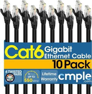 Cmple - [10 PACK] 5 Feet Cat6 Ethernet Cable, 10Gbps - 550Mhz Patch Cable,  Internet Network Cord, UTP Computer LAN Cable with RJ45 Connectors, Cat 6 Wire - Black