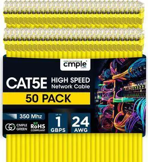 Cmple - 50 Pack Cat 5e Ethernet Cable 1.5 ft 1Gbps Cat5e Patch Cord with RJ45 Connectors 350MHz Internet Cable for Computer, WiFi Router, Modem - Yellow