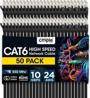 Cmple - 50 Pack Cat 6 Ethernet Cable 1.5 ft 10Gbps Internet Cable with RJ45 Connectors 550MHz Cat6 Patch Cord for Computer, WiFi Router, Modem - Black