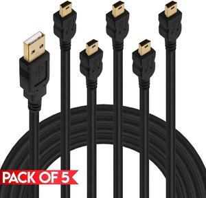 Cmple - [5 PACK] 3 Feet Mini USB Cable, USB Mini B Cord, Mini USB 2.0 Charger Cable Compatible with Dash Cam, Digital Camera, PS3 Controller, Hard Drive, MP3 Player, Garmin, SatNav, GoPro Hero, PDA
