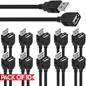 Cmple - [10 PACK] 6 Feet USB Extension Cable, USB 2.0 Male to Female Cord, Data Cable Extender for Printer, Scanner, Gamepad, Xbox Kinect, Playstation, Camera, Webcam, USB Headset, Security Camera