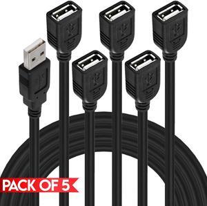 Cmple - [5 PACK] 3 FT USB 2.0 A Male to A Female Cable, USB Extension Cord, for Webcam, Camera, Phone, USB hub, Mouse, Keyboard, Printer, Scanner, Hard Drive, Headset, Xbox, PlayStation