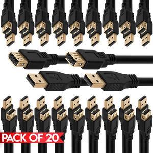 Cmple - [20 PACK] 1.5 Feet USB 3.0 A to A Extension Cable, USB Male to Female Extender Cord for Mouse, Keyboard, Printer, Camera, Hard Drive, Flash Drive, PlayStation, XBOX