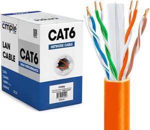 Cmple - Cat6 Cable 1000ft Bulk Lan Ethernet Cat 6 Wire Network UTP 23AWG CMR Riser 10 Gbps 550 MHz Pull Box 1000 Feet, Orange