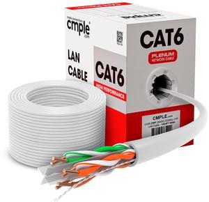 Cmple - Cat6 Plenum Ethernet Cable 1000ft, Cat 6 Cable (CMP) 550MHz Unshielded Twisted Pair (UTP) 10 Gigabit Solid Network Cable,  Bulk Ethernet Cable - White