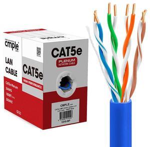 Cmple - Cat5e Plenum Cable 1000ft, CMP, Blue 350MHz Gigabit Ethernet Solid Network Internet Bulk UTP