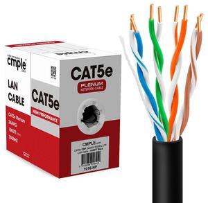 Cmple - Cat5e Plenum Cable 1000ft, CMP, Black 350MHz Gigabit Ethernet Solid Network Internet Bulk UTP