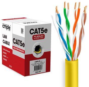 Cmple - Cat5e Plenum Cable 1000ft, CMP, Yellow 350MHz Gigabit Ethernet Solid Network Internet Bulk UTP