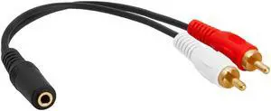 Cmple - 3.5mm Female Jack to 2 RCA Plugs Audio Stereo Adapter 6 inch