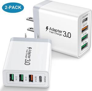 [2 PACK] 35W USB C Fast Charger Upgraded Wall Charger Block, 2-Pack 4 Ports Power Delivery Fast Type C USB A Charging Block Plug Adapter Compatible for Galaxy S10+ S9+ Note 10+ 9+ (White, US Plug)