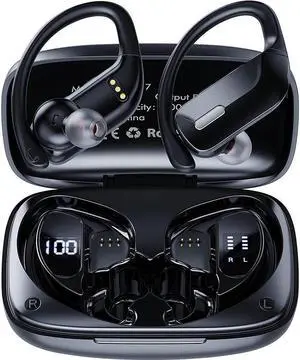 True Wireless Earbuds, Bluetooth 5.1 Headphones 48H Playtime Sport Earphones with LED Display, Over-Ear Buds Built in Mic in Ear Earphones Waterproof Headset for Workout Running Gaming