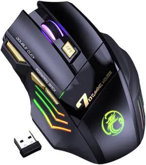 7 Colors RGB Wireless Mouse, 2.4Ghz Wireless Gaming Mouse for Gamer, Computer Mouse Ergonomic Gaming Mousewith 7 Buttons, 1200/2400/3200 DPI, Rechargeable Wireless Mouse For Laptop PC