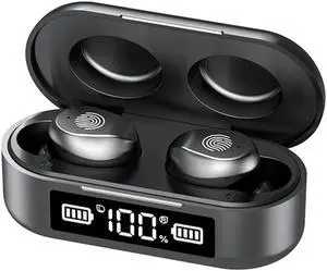 True Wireless Earbuds Bluetooth 5.0 Headphones with Digital LED Display Charging Case Touch Control TWS Stereo Mini Earphones in Ear Built in Mic Headset Waterproof Deep Bass for Sport