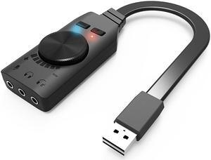 External Sound Card Virtual 7.1CH USB Sound Card Volume Adjustable 3-Port Output for Gaming Headset Earphone PS4 Laptop Desktop Windows Mac OS Linux, Plug Play