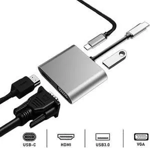 USB C Hub with Type C 4 in 1 USB Hub, Dual Screen Display, 4K HDMI/HDTV, VGA Adapter and USB 3.0 Charging for MacBook Pro/MacBook Air/iPad Pro/Samsung Galaxy S9 S10/Dell XPS/ChromeBook/HP Laptop