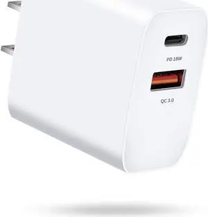 USB C Charger, Fast Charger, 18W 2-Port Wall Charger with Power Delivery & Quick Charge 3.0, Compact USB C Wall Charger for iPhone 11 Pro/Max/XS/XR/X/8/7/6/Plus, Samsung, LG, Pixel, and More