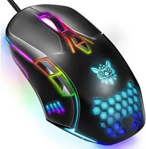 Wired Gaming Mouse - Professional Gaming Mouse with RGB Backlit LED Lighting, 6400 DPI Optical Sensor, Ergonomic Gaming Mice for Window PC Laptop Gaming, Black