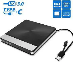 [Upgraded Model] External DVD Drive for Laptop, Portable High-Speed USB-C & USB 3.0 CD Burner/DVD Reader Writer for PC Desktops, Compatible with Windows/Mac OSX/Linux (USB C & USB 3.0)