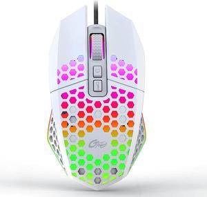 Wired Gaming Mouse, Lightweight Design Gaming Mouse with RGB Backlit, 7 Programmable Buttons and One-Click Desktop, 1600 DPI Optical USB Gamer Mouse for Mac, Laptop, Computer