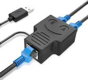[Upgraded] RJ45 Ethernet Splitter, Internet Splitter 1 Male to 2 Female Adapter Suitable Super Cat5, Cat5e, Cat6, Cat7 LAN Ethernet Socket Connector Adapter (Black)
