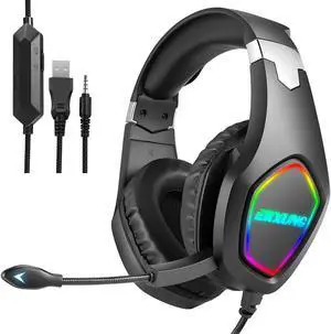 Over-Ear Gaming Headphones, eirix Computer Headset with Volume Control LED Light Noise Canceling Mic for PS4, PS5, Nintendo, Xbox One, PC, Laptop (Black)