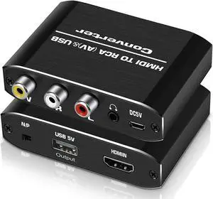 HDMI to RCA Converter, Aluminum 1080P HDMI to AV 3RCA CVBS Composite Adapter with 3.5mm Aux Audio,Supports PAL/NTSC for TV Stick Roku PS3,PC Laptop, Xbox, DVD,HDTV (Black)