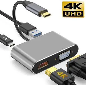 USB Type C to 4K HDMI VGA Adapter, USB C to HDMI, 1080P VGA, USB 3.0, USB C PD Charging (Thunderbolt 3 Compatible)USB-C Multiport Adapter for Mac MacBook Pro, Nintendo Switch, Dell XPS, Samsung