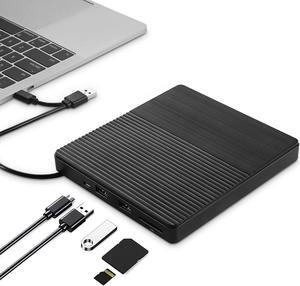 External CD DVD Drive, USB 3.0 & Type-C CD-RW DVD-R Combo DVD Burner with SD/TF Slot, 2x USB 2.0 Port CD/DVD Drive for PC Laptop Computer Mac Windows 10/8/7