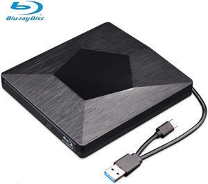 External 3D Blu Ray DVD Drive Burner, Wihool Ultra Slim USB 3.0 and Type-C Blu Ray BD CD DVD Burner Player Writer Reader Disk for Mac OS, Windows xp/7/8/10, Laptop PC (Black)