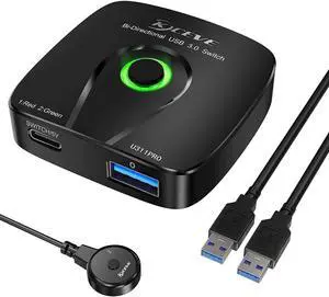 USB 3.0 Switch, Bi-Directional USB 3.0 Switch Selector, 2 in 1 Out / 1 in 2 Out USB Switcher for 2 PCs Share 1 USB Device or 1 PC Share 2 USB Device, Come with Wired Control and 2 USB 3.0 Cables