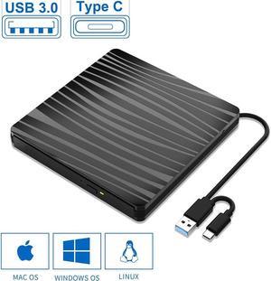 [ Upgraded ] External CD DVD Drive, USB 3.0 & Type C External DVD CD Player, Plug & Play Burner Data Transfer DVD Player for Laptop Notebook PC Support Windows/Vista/7/8/10, Mac OS & Linux