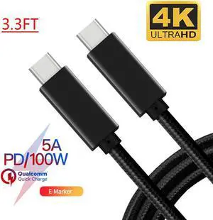 5A 100W USB-C Cable, 3.3ft 1M USB Power Delivery (PD) Fast Charge USB 3.1 Gen2, 10Gbps Data  Compatible with PD Docking Stations, Hard Drives, MacBook Pro, Air, iPad Pro, PixelBook, 4K/5K Displays