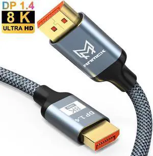 DisplayPort to Displayport Cable 6.6ft/2M, Ultra HD 8K 4K Copper Cord DP 1.4 Display Port HBR3 8K 60Hz 4K 144Hz High Speed 32.4Gbps HDCP 3D Slim and Flexible DP to DP Cable (2M, 8K)