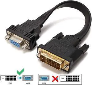 Active DVI-D Dual Link 24+1 Male to VGA Female Video with Flat Cable Adapter Converter Black