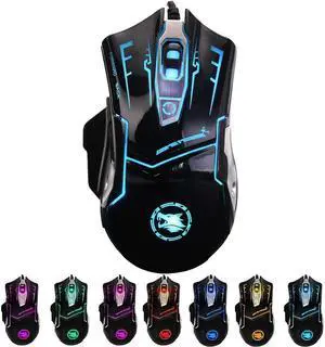 RGB Light Up Wired Mouse for Computer - Durable USB Led Laptop Mice with 7 Color Backlight, 4 Adjusted DPI Up to 3200 Games, 6 Buttons, Silent and Stable for Mac MacBook, Windows Vista, Linux PS4