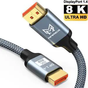 8K Displayport Cable 10ft/3M, Bidirectional Steady Transmission DP to DP 1.4 Cable 8K @60Hz,4K@144Hz,2K@240Hz, UHD Nylon Braided Display Port Lead Compatible with Laptop, PC, Gaming Monitor, and More