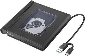 External CD / DVD Drive, USB 3.0 with Type-C Portable CD / DVD player for laptop, DVD / CD Drive Reader Writer Burner Compatible with Laptop Desktop PC Windows Linux Apple Mac (Black)