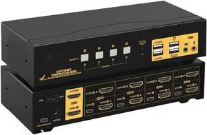 4 Port KVM Switch Dual Monitor HDMI 4K 60Hz, HDMI KVM Switch for 4 Computers 2 Monitors with USB 2.0 HUB and Cables
