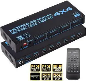 4K @60Hz True HDMI Matrix Switch 4x4 with EDID Extractor, 4 in 4 Out HDMI2.0 Matrix 4x2 2x4 4x4 with SPDIF & L/R 3.5mm HDMI-compatible Switch 4x2 Support HDCP 2.2 ARC, YUV 4:4:4
