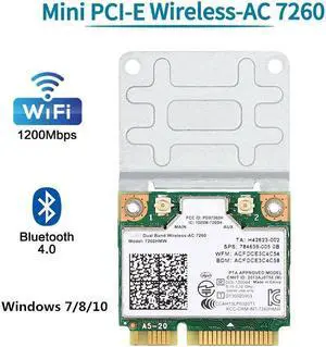 7260 Mini PCIE Wifi Card for PC Laptop Dual Band 2.4GHz/5GHz Wireless-AC 1200Mbps 7260HMW Network Adapter 802.11ac Wifi Bluetooth 4.0 Support Windows 7 8 10 (32/64-bit)