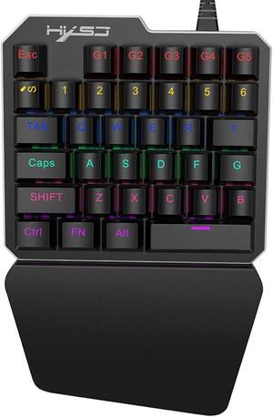 Mechanical Gaming Keyboard One Handed Keyboard 35 keys Anti-ghosting Keyboard Portable Wired Game Blue Switch Keypad with 7 Color Led Backlit for Windows PC Laptop Computer