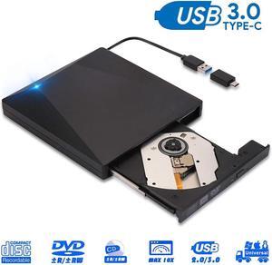 External CD / DVD Drive USB 3.0 with Type-C Portable Burner Player Plug & Play, Three-Dimensional Surface, Compatible with Win10 / 8/7/10 / XP and Linux, Laptop, desktop, Mac/MacBook Air/Pro/iMac