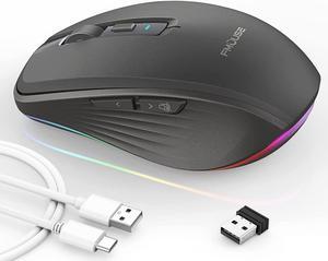 Rechargeable Wireless Mouse, Silent Mouse with RGB Lights Gaming Mice, 2.4G Wireless & Bluetooth 5.1 Dual Mode 2400 DPI USB-C 700mAh Battery, Ergonomic Mouse for PC, Computer, Laptop, Desktop (Black)