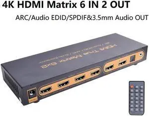 6x2 HDMI Matrix PIP HDMI 6x2 HDMI Matrix Switcher with Audio extractor HDMI ARC 4K/30Hz Matrix HDMI 6 in 2 out HDMI Switch Splitter with Audio out