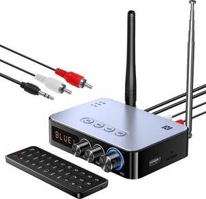 Bluetooth 5.1 Transmitter Receiver for TV, 4-in-1 Wireless Bluetooth Adapter with Optical AUX RCA 6.5 Mic Connection, Low Latency NFC Audio Adapter with FM Radio Simultaneously for Home Party KTV