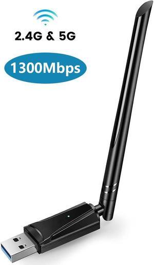 1300Mbps USB WiFi Adapter for Desktop PC AC1300 Wireless Network Adapter for Laptop with Dual Band 2.4GHz and 5GHz High Gain 5dBi Antenna, Supports Windows 11,10, 8.1, 8,7, and XP, MacOS 10.9-10.15