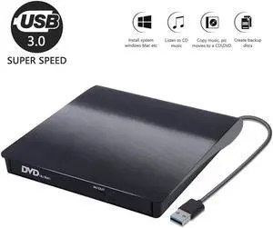 External CD/DVD Drive, USB 3.0 Slim CD/DVD +/-RW Rewriter Burner Writer, High Speed Data Transfer Optical Drives Player for PC Desktop/Laptop/Linux/Mac OS/Windows10/ 8/7